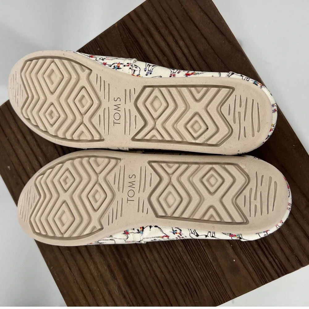 TOMS x Paper Source Alpargata Ivory Floral Llamas Print Slip‎ On Shoes NWT 11